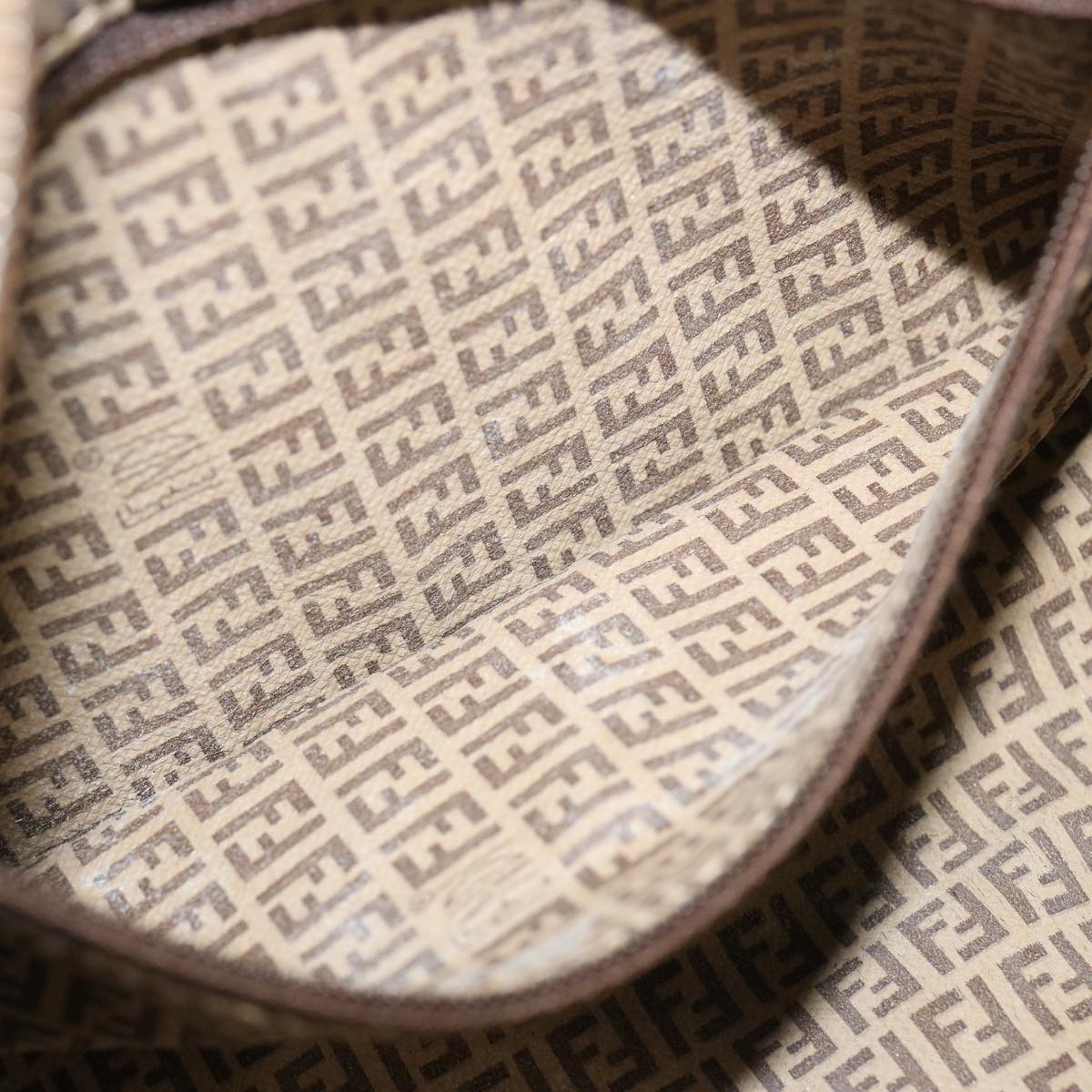 FENDI Zucchino Canvas Shoulder Bag Brown 74424