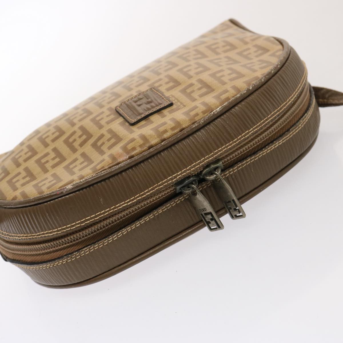 FENDI Zucchino Canvas Shoulder Bag Brown 74424