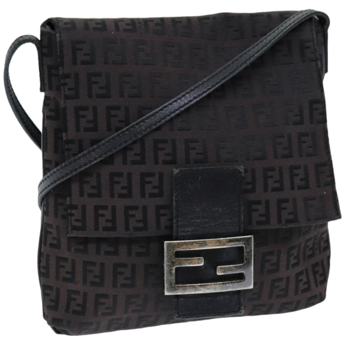 FENDI Zucchino Canvas Mamma Baguette Shoulder Bag Black 74484