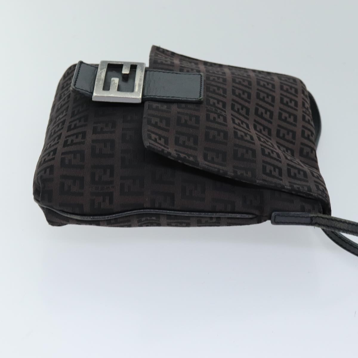 FENDI Zucchino Canvas Mamma Baguette Shoulder Bag Black 74484
