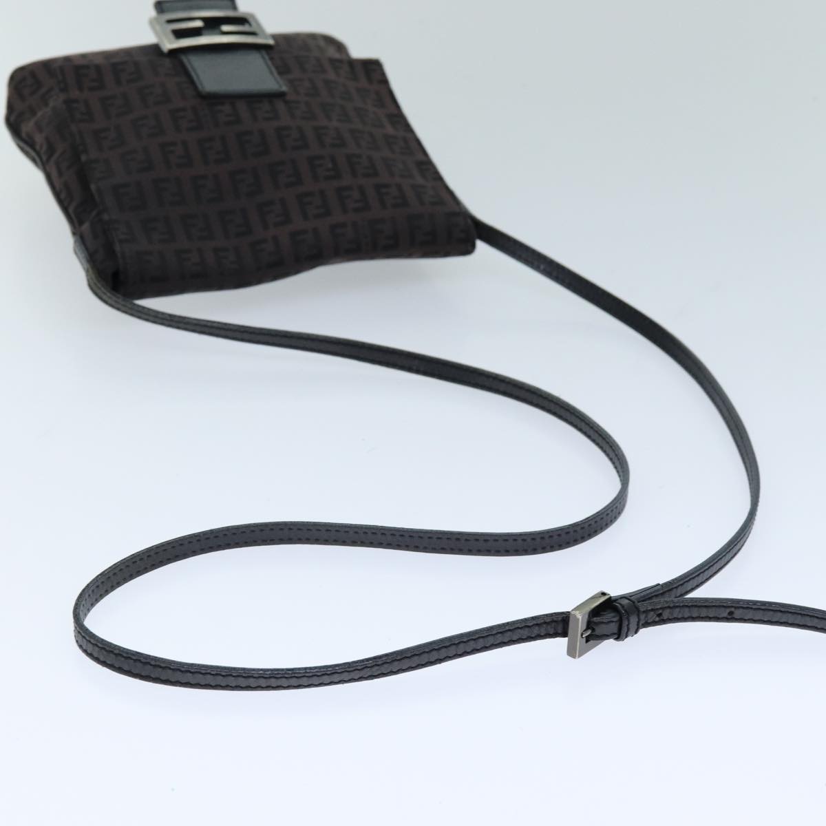 FENDI Zucchino Canvas Mamma Baguette Shoulder Bag Black 74484
