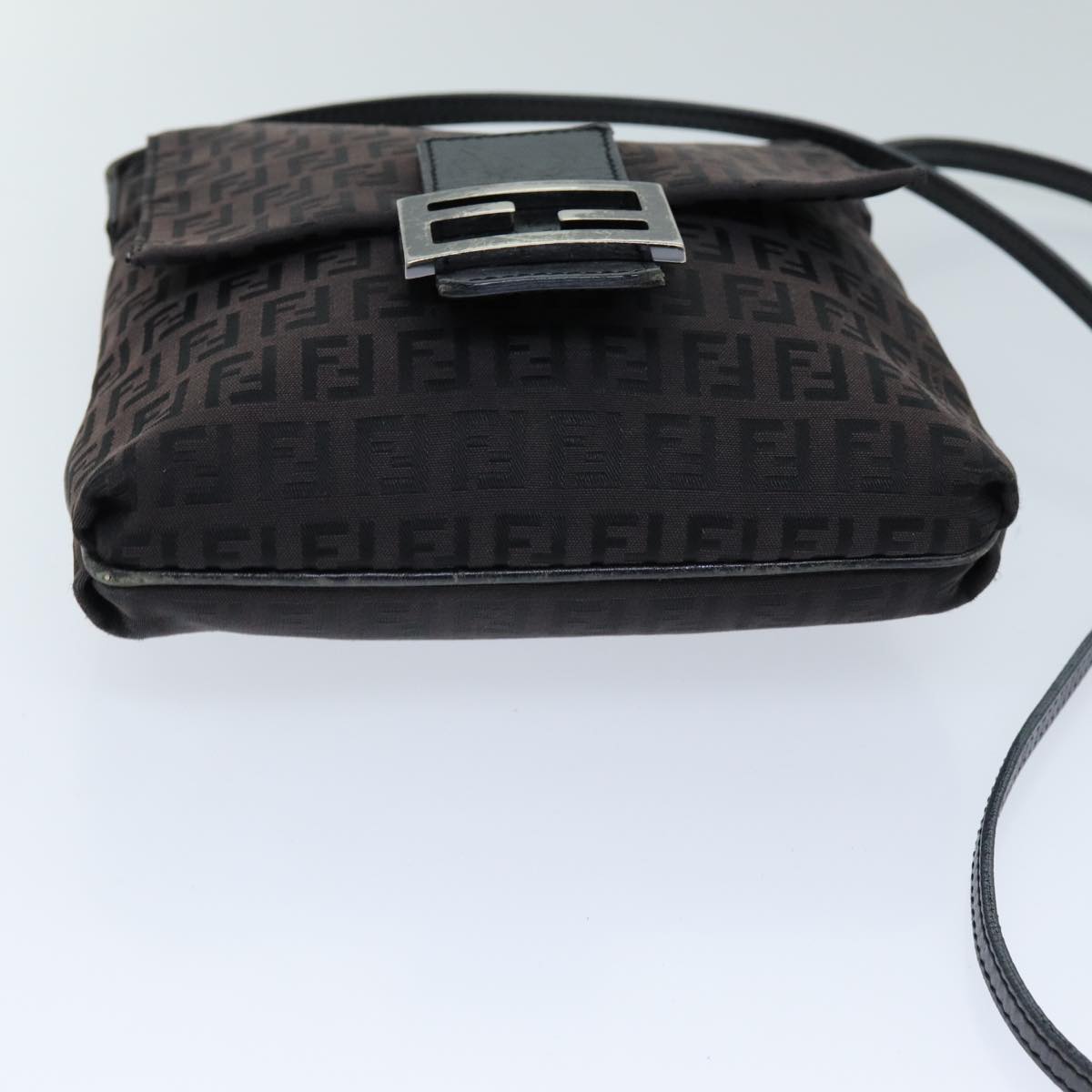 FENDI Zucchino Canvas Mamma Baguette Shoulder Bag Black 74484