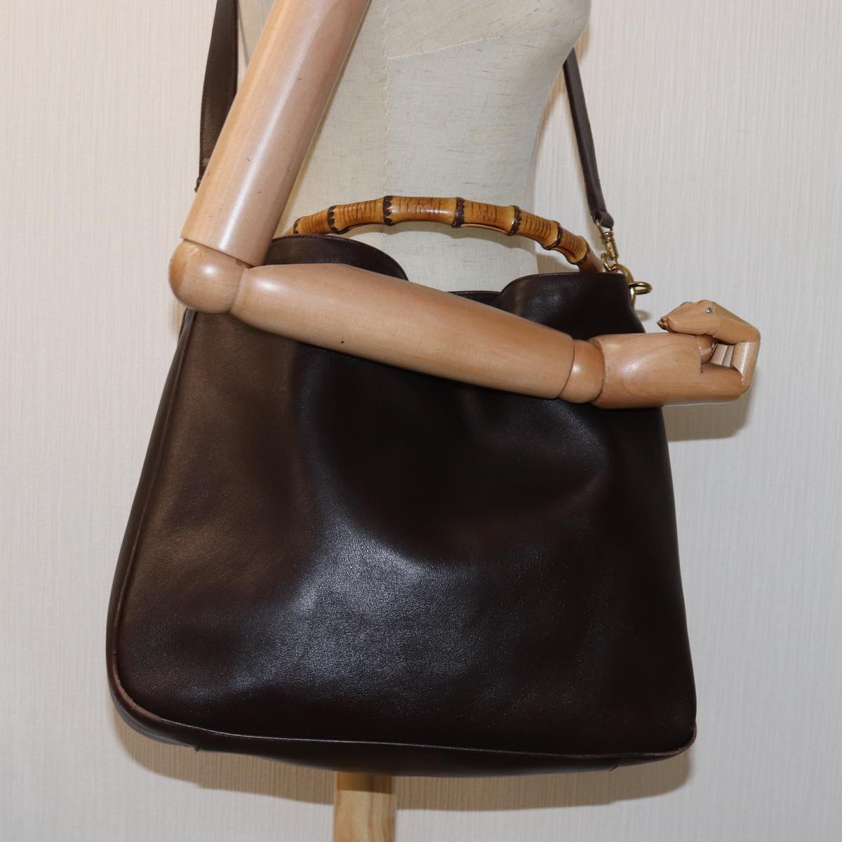 GUCCI Bamboo Shoulder Bag Leather 2way Black 001 1577 74564