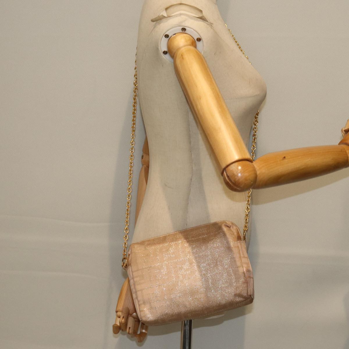 FENDI Chain Zucca Canvas Shoulder Bag Beige 74583