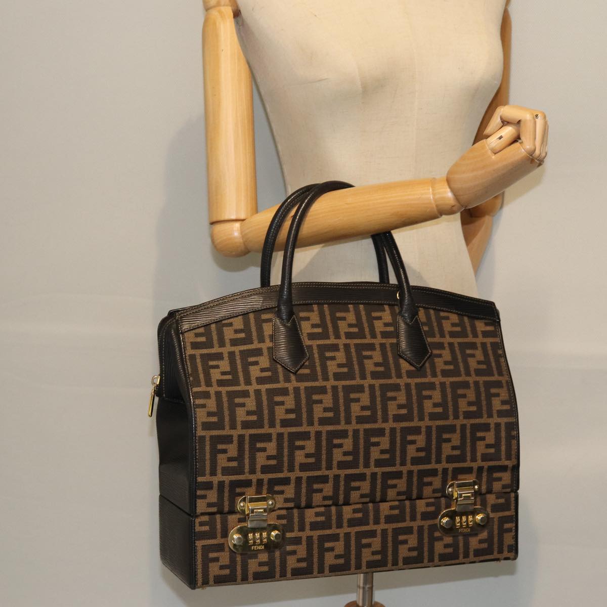 FENDI Zucca Canvas Hand Bag Brown Black 74627