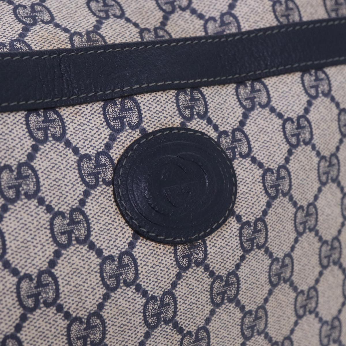 GUCCI GG Supreme Sherry Line Shoulder Bag PVC Leather Navy Red 74871