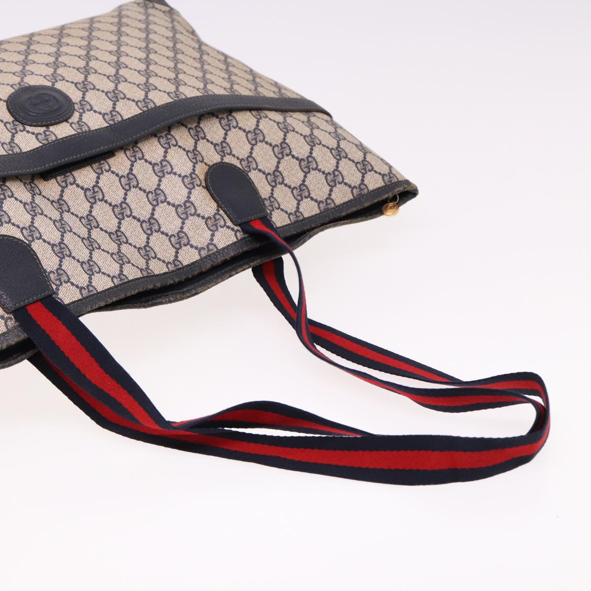 GUCCI GG Supreme Sherry Line Shoulder Bag PVC Leather Navy Red 74871
