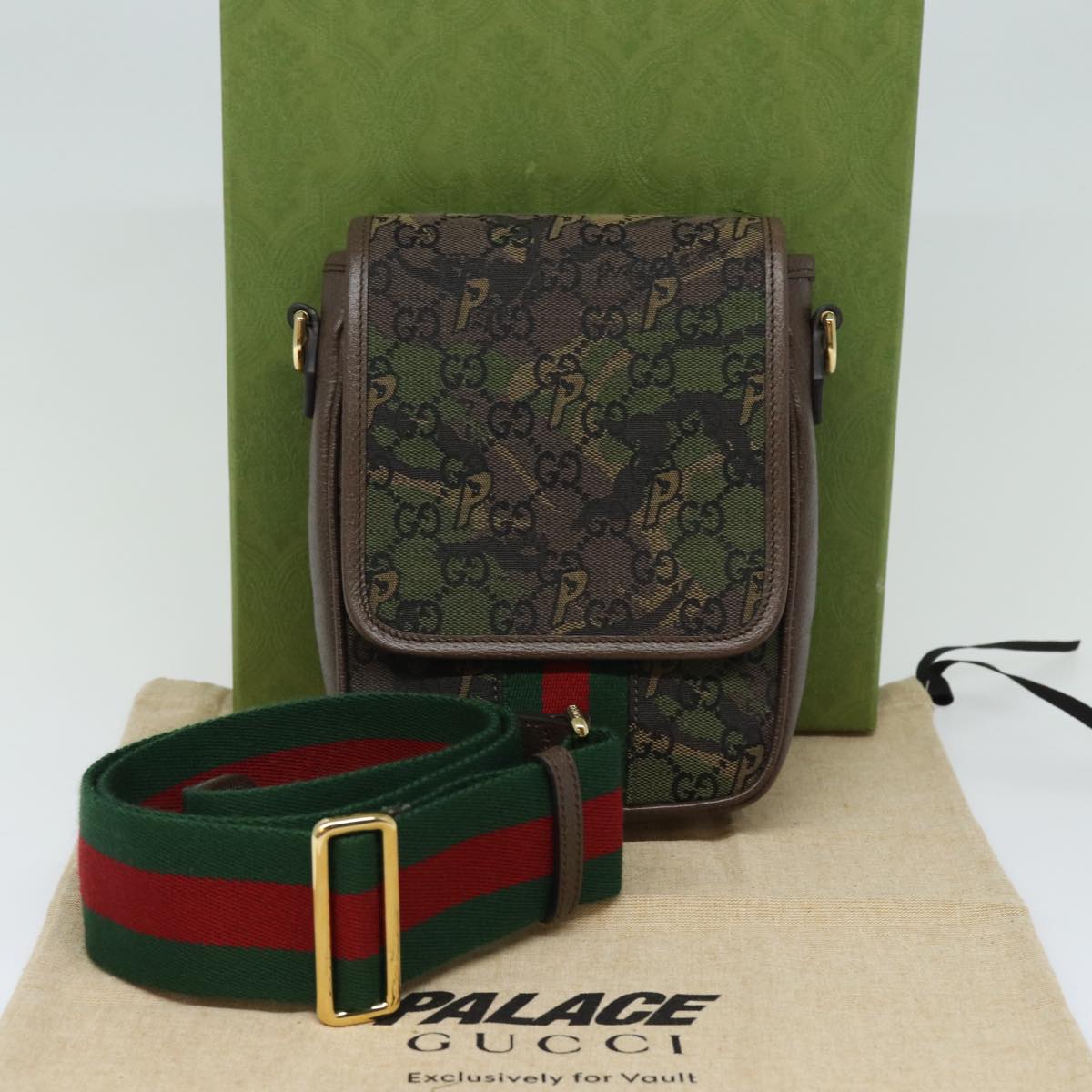 GUCCI GG Canvas Web Sherry Line GUCCIxPALACE Bag Camouflage 723142 74880S