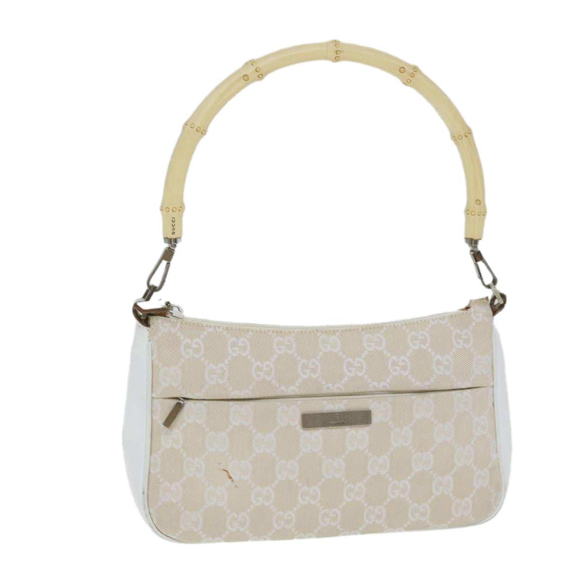GUCCI Bamboo GG Canvas Hand Bag White 001 3870 74977