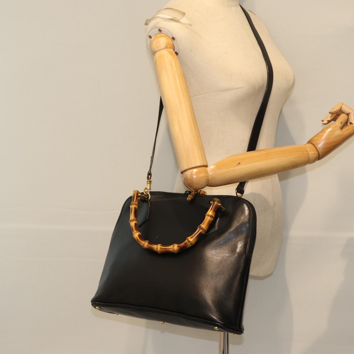 GUCCI Bamboo Hand Bag Leather 2way Black 000 1186 0289 75113
