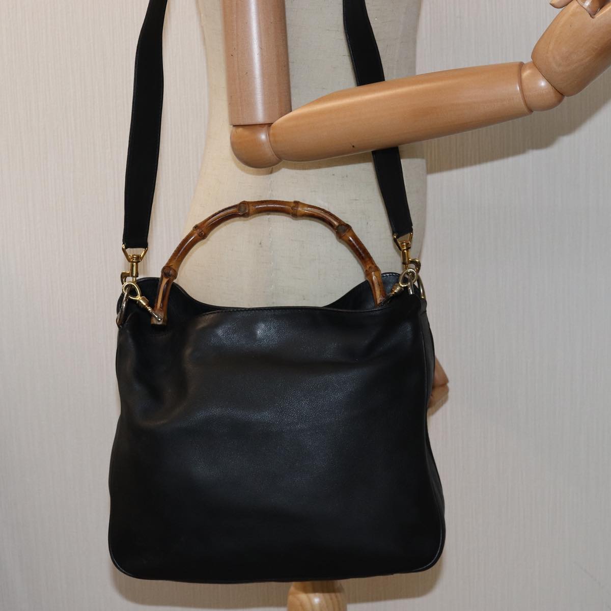 GUCCI Bamboo Shoulder Bag Leather 2way Black 000 1448 1638 75354