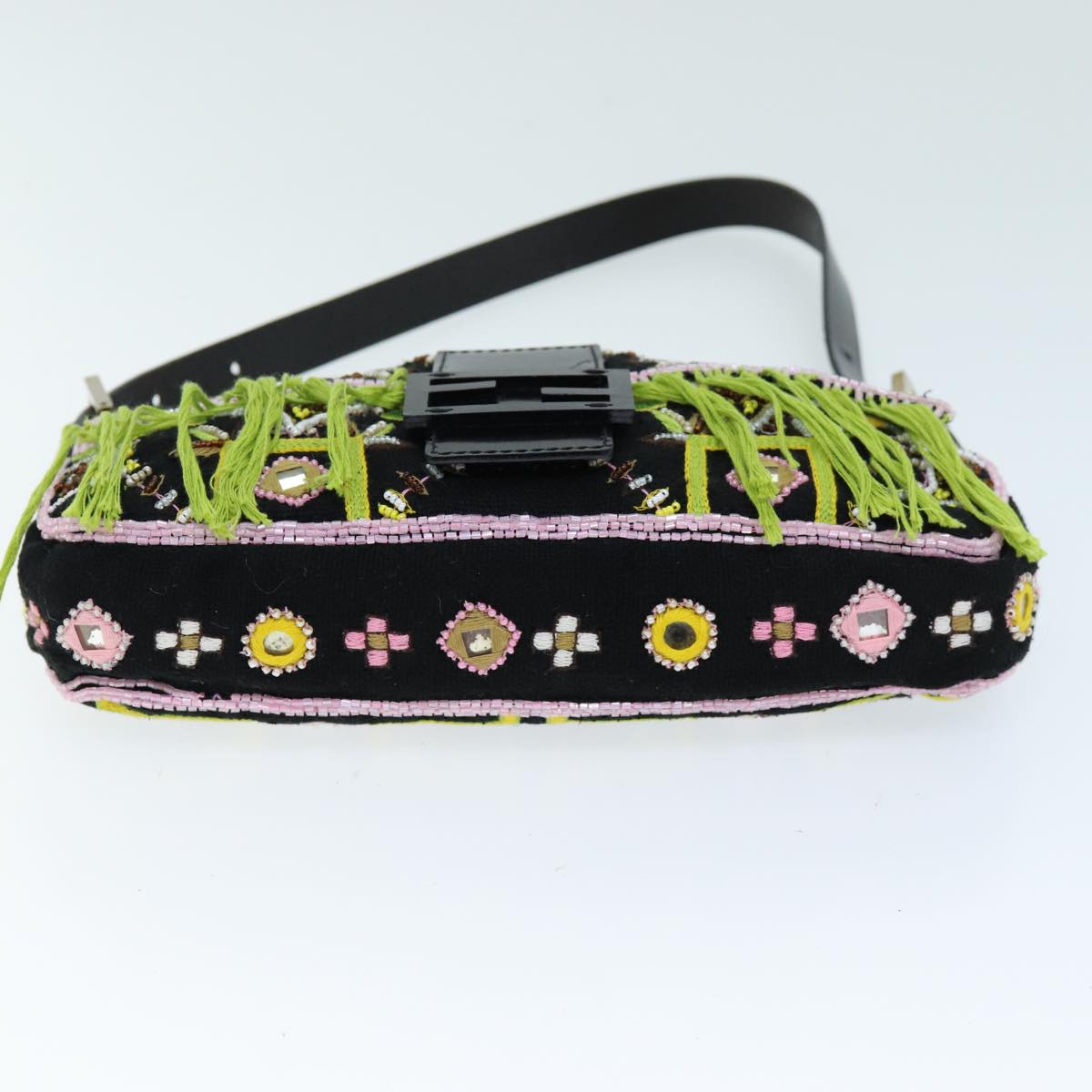 FENDI Mamma Baguette Shoulder Bag beads Black 75387A