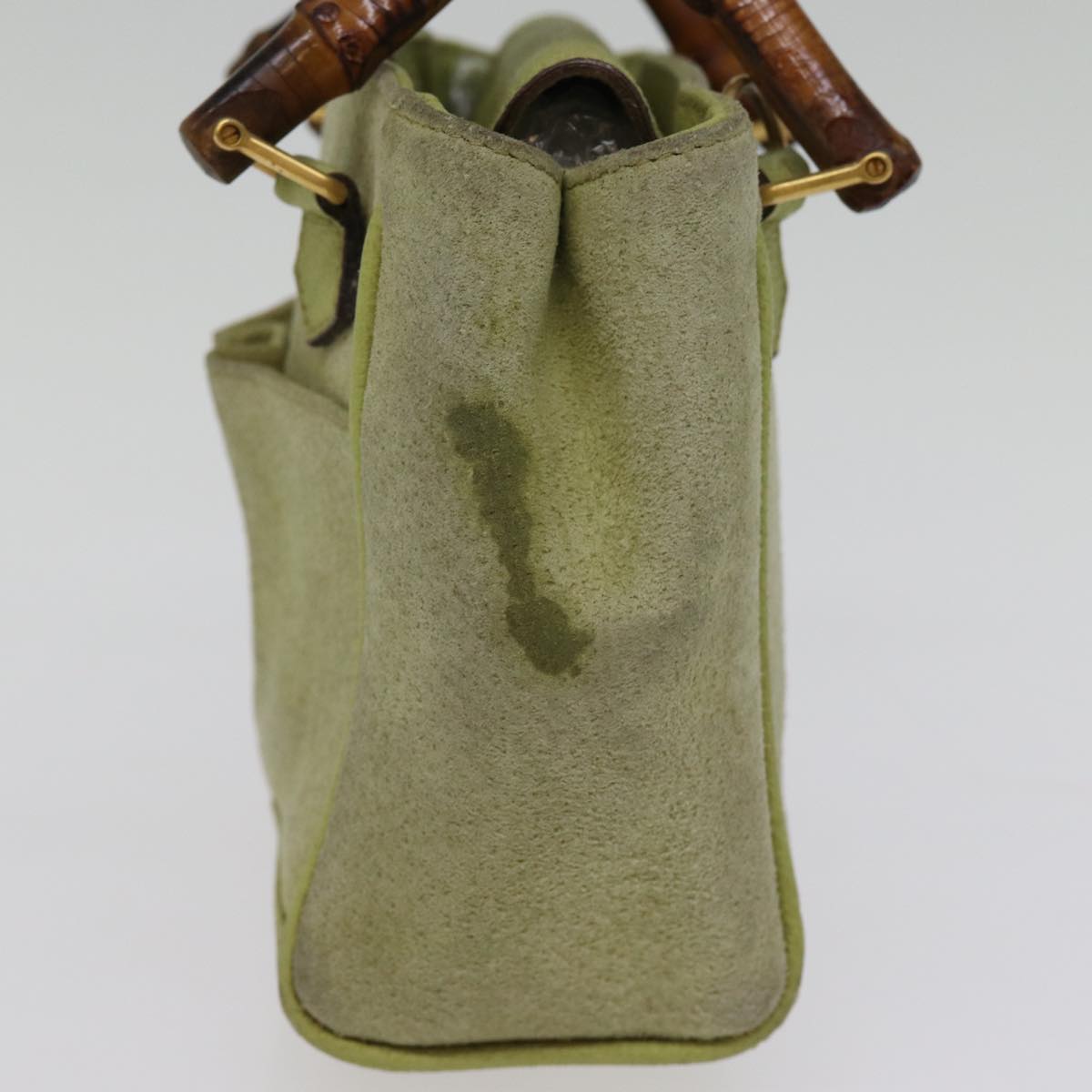 GUCCI Bamboo Hand Bag Suede 2way Green 007 2214 0238 75507