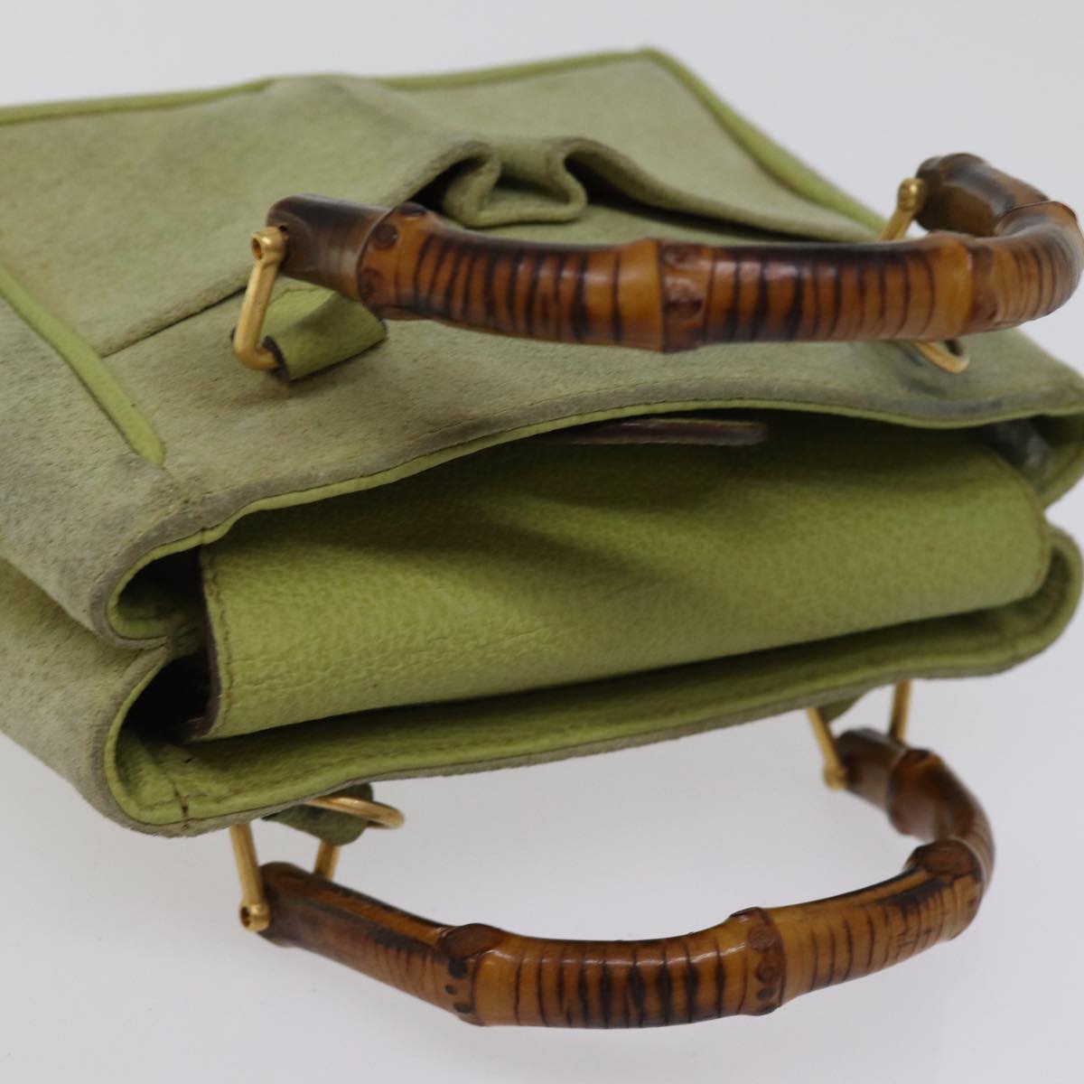 GUCCI Bamboo Hand Bag Suede 2way Green 007 2214 0238 75507