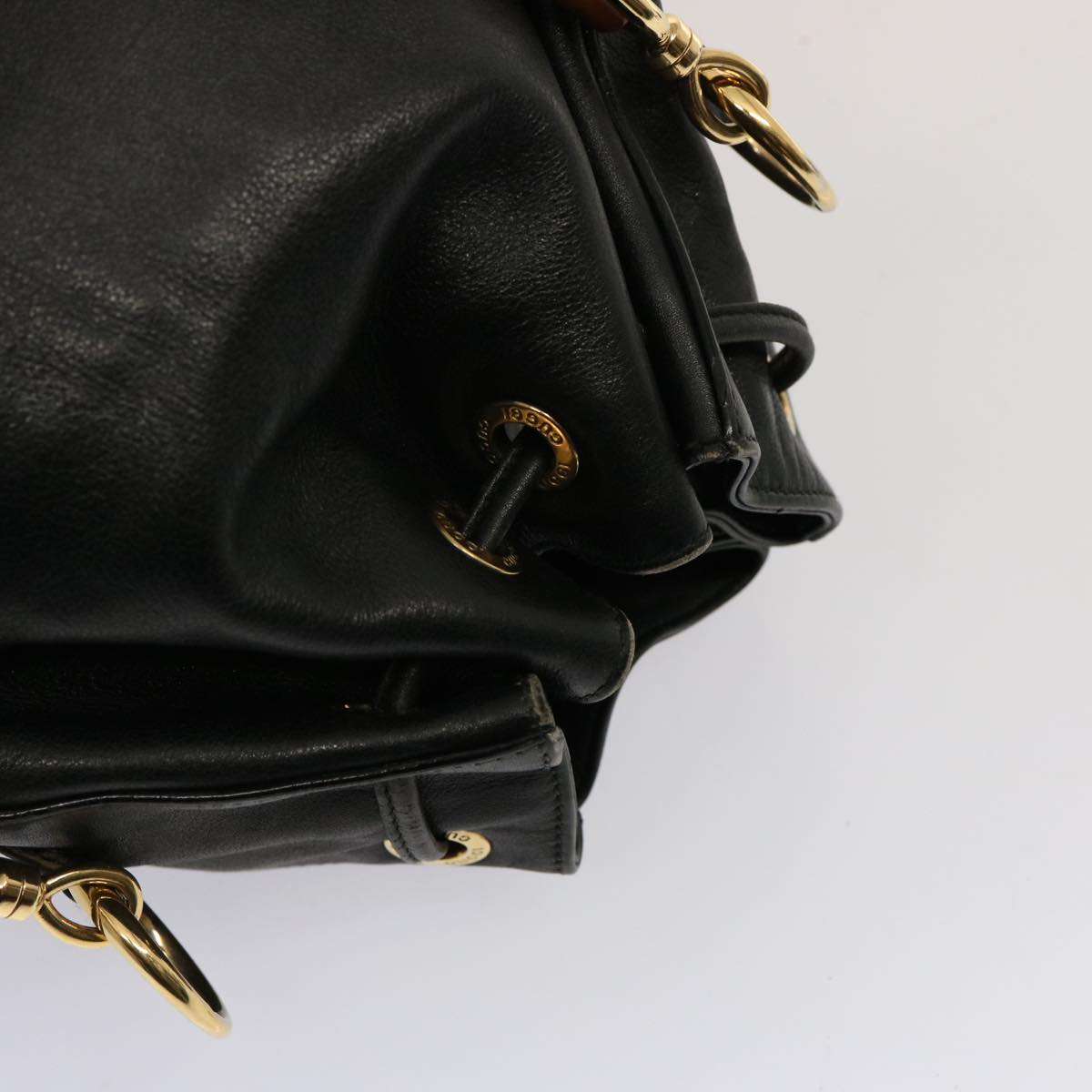 GUCCI Bamboo Hand Bag Leather 2way Black 001 2684 1657 75508