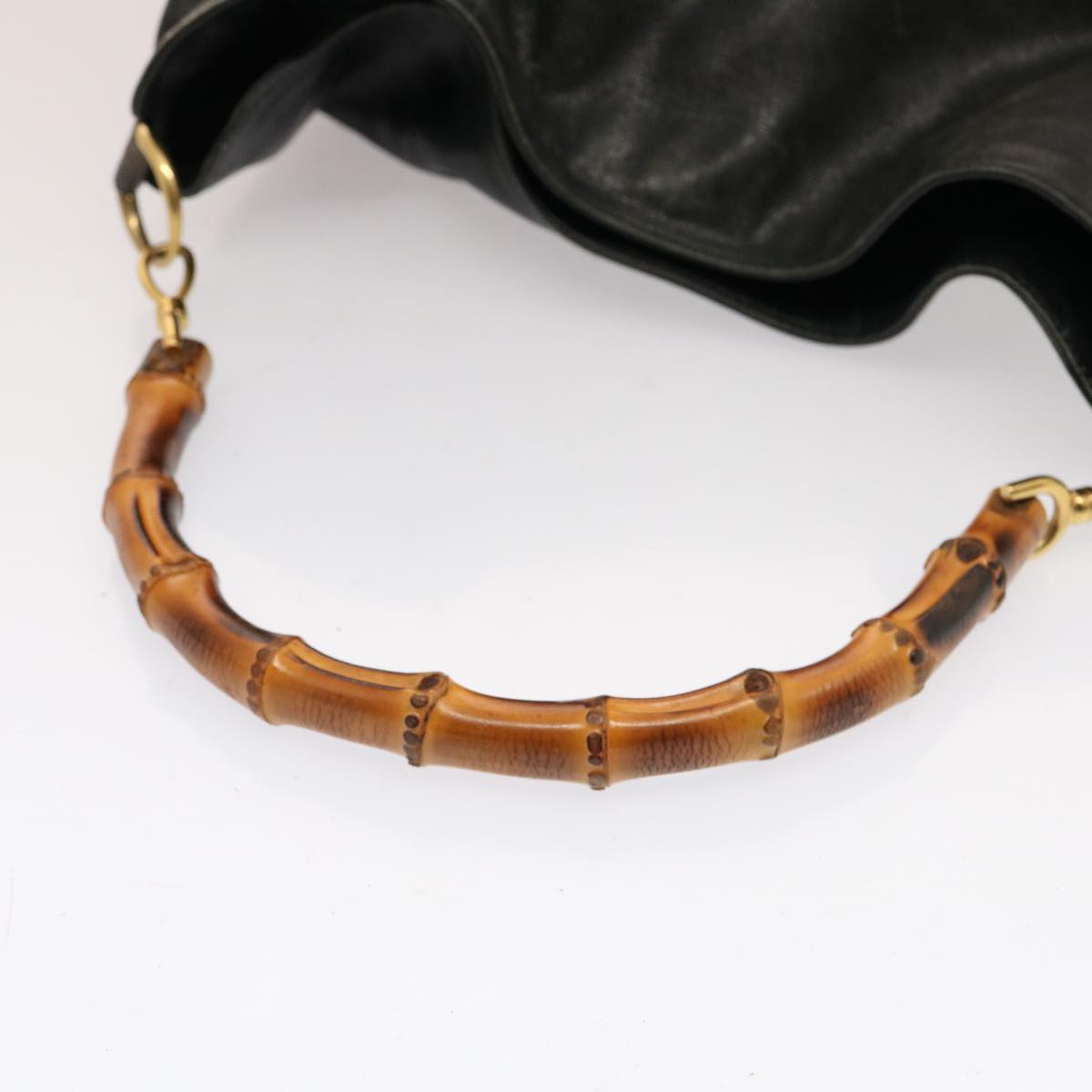 GUCCI Bamboo Hand Bag Leather 2way Black 001 2404 1577 75509