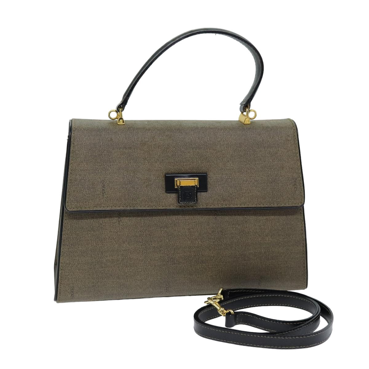 FENDI Hand Bag PVC 2way Brown 75564
