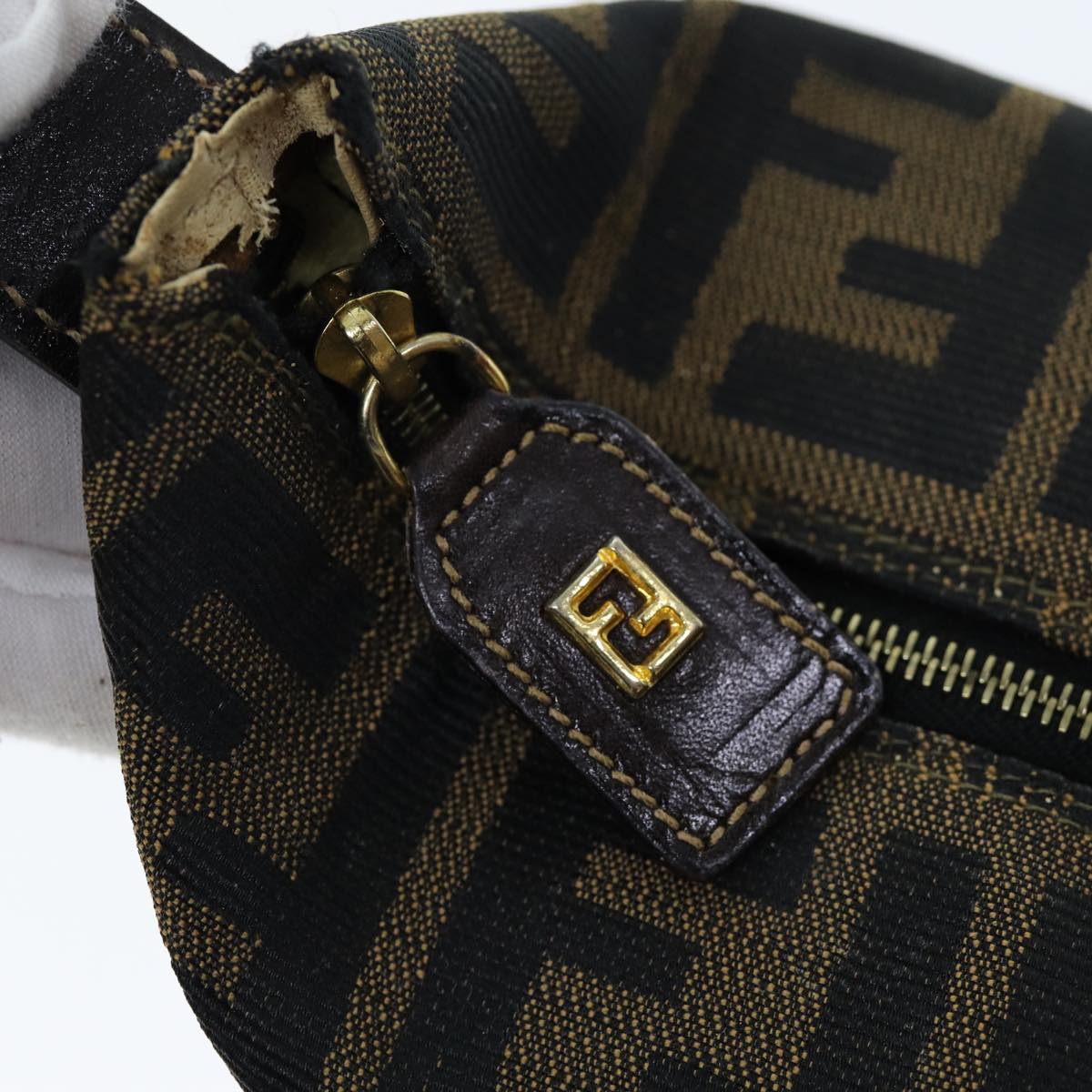 FENDI Zucca Canvas Vanity Cosmetic Pouch Brown Black 75565