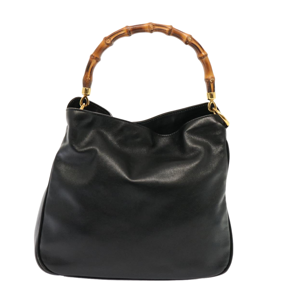 GUCCI Bamboo Hand Bag Leather 2way Black 001 14 1638 75604