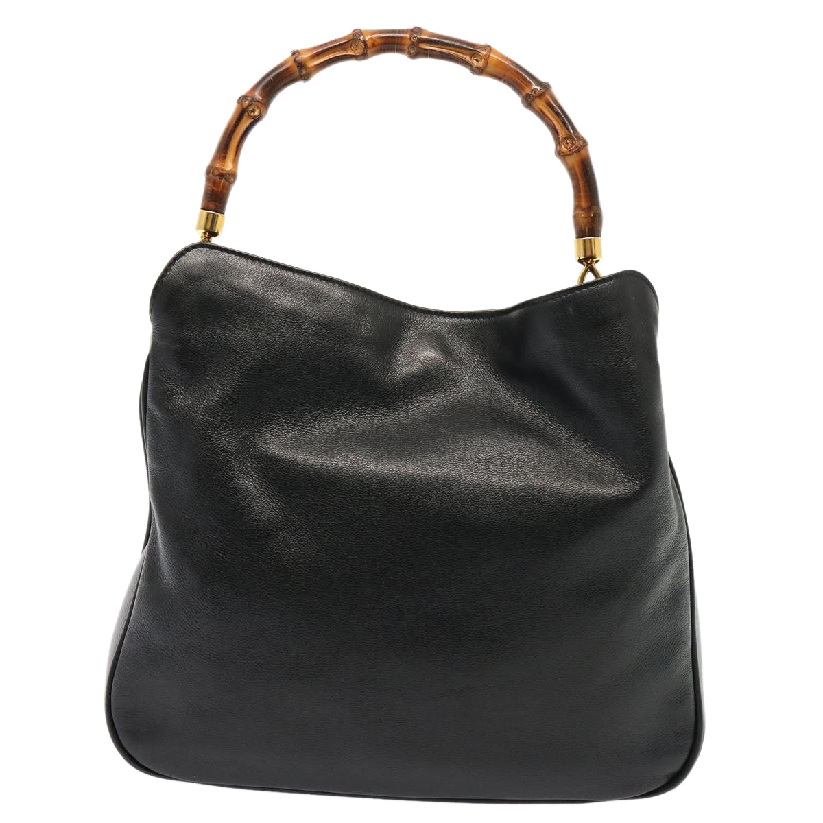 GUCCI Bamboo Hand Bag Leather 2way Black 001 14 1638 75604