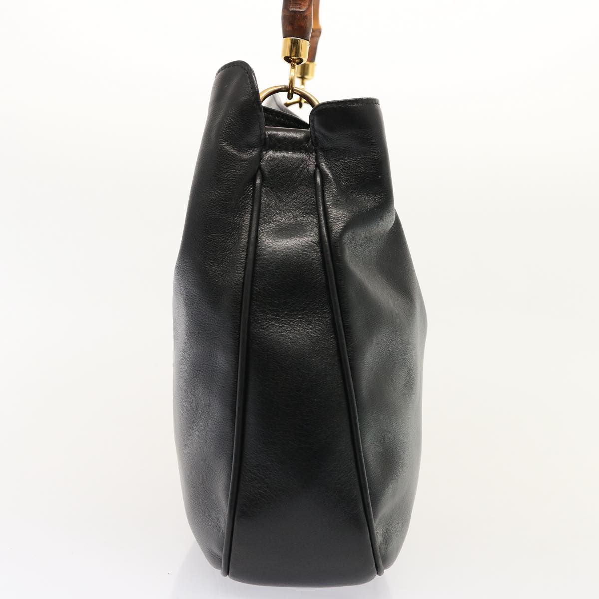 GUCCI Bamboo Hand Bag Leather 2way Black 001 14 1638 75604