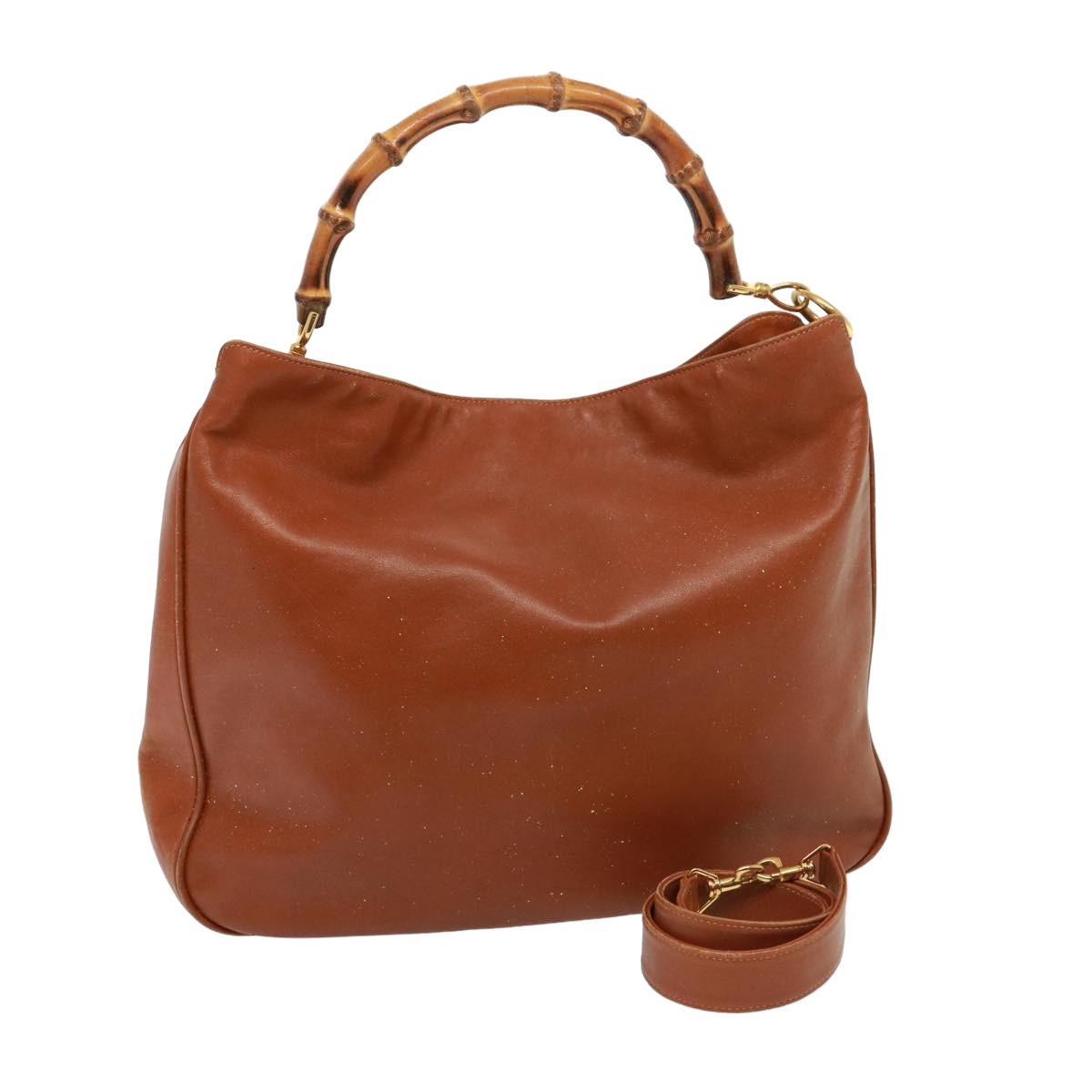 GUCCI Bamboo Shoulder Bag Leather 2way Brown 001 1014 1577 75676
