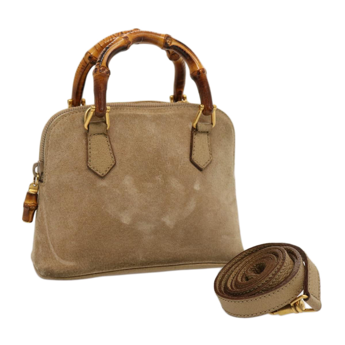 GUCCI Bamboo Hand Bag Suede 2way Beige 007 2032 0231 75795