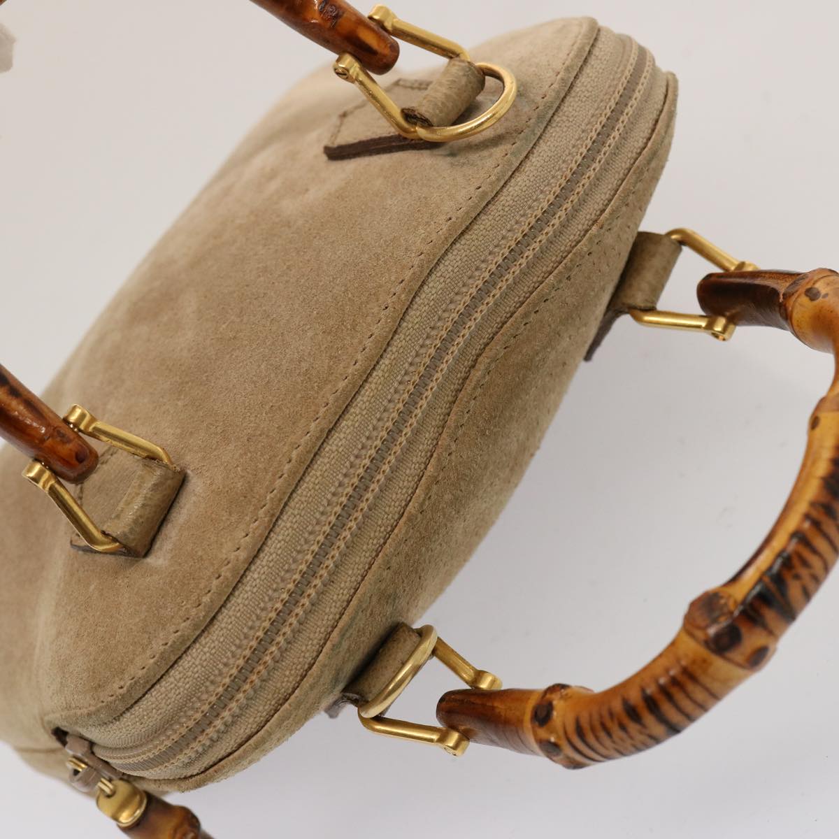 GUCCI Bamboo Hand Bag Suede 2way Beige 007 2032 0231 75795