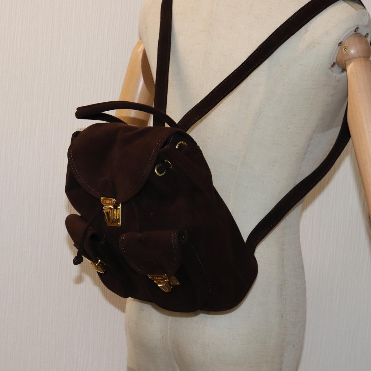 FENDI Backpack Suede Brown 75806