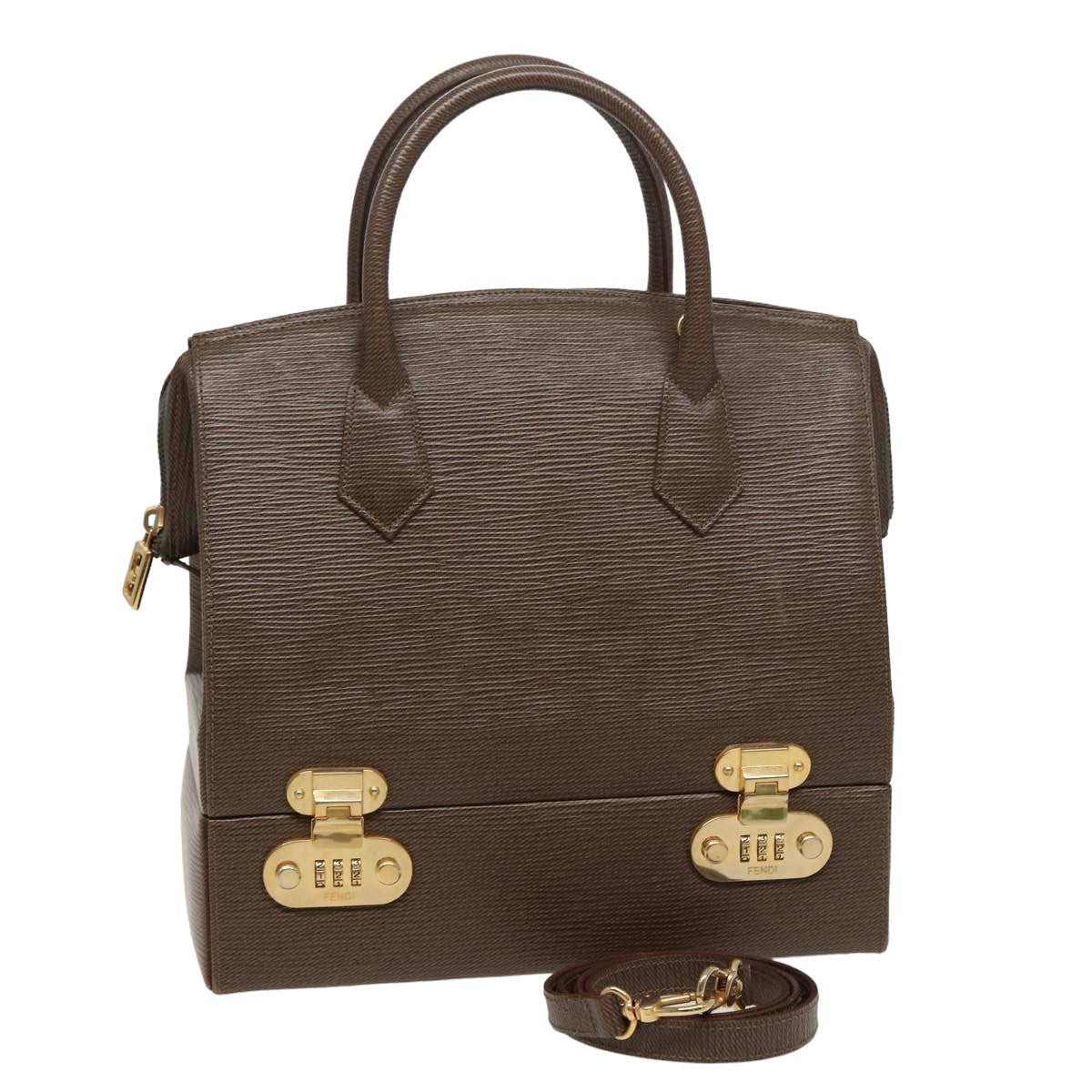 FENDI Hand Bag Leather 2way Brown 75819