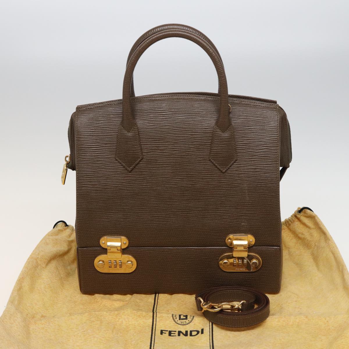 FENDI Hand Bag Leather 2way Brown 75819
