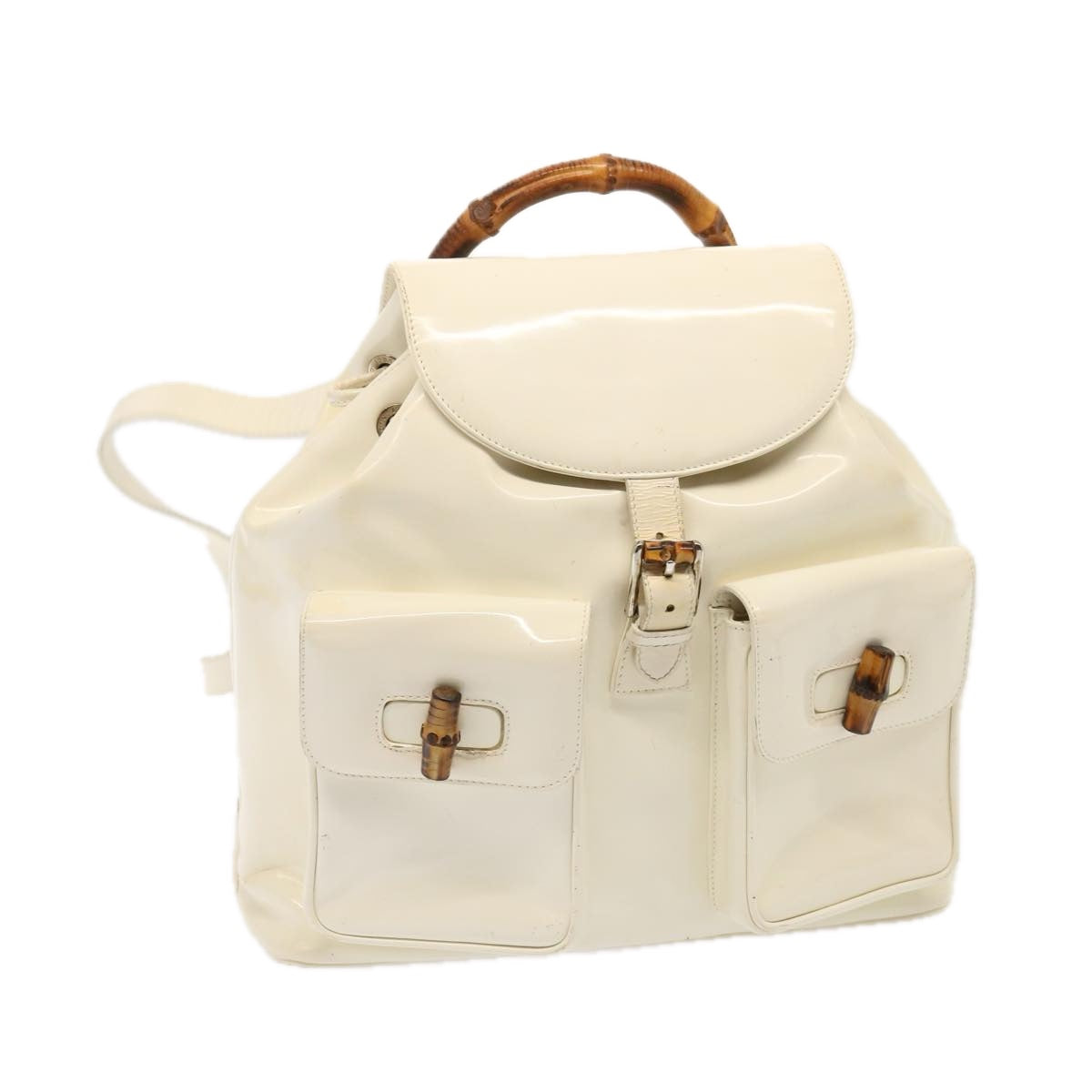 GUCCI Bamboo Backpack Patent leather White 003 2058 0016 5 75834