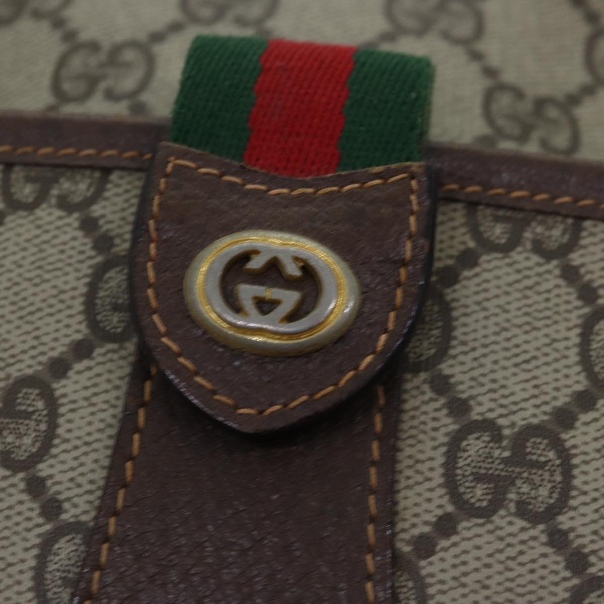GUCCI GG Supreme Web Sherry Line Shoulder Bag PVC Beige 89 02 032 75885