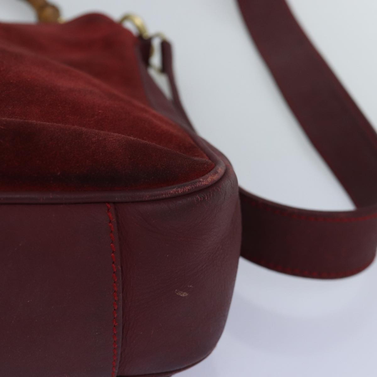 GUCCI Bamboo Shoulder Bag Suede 2way Red 001 1705 1638 75962