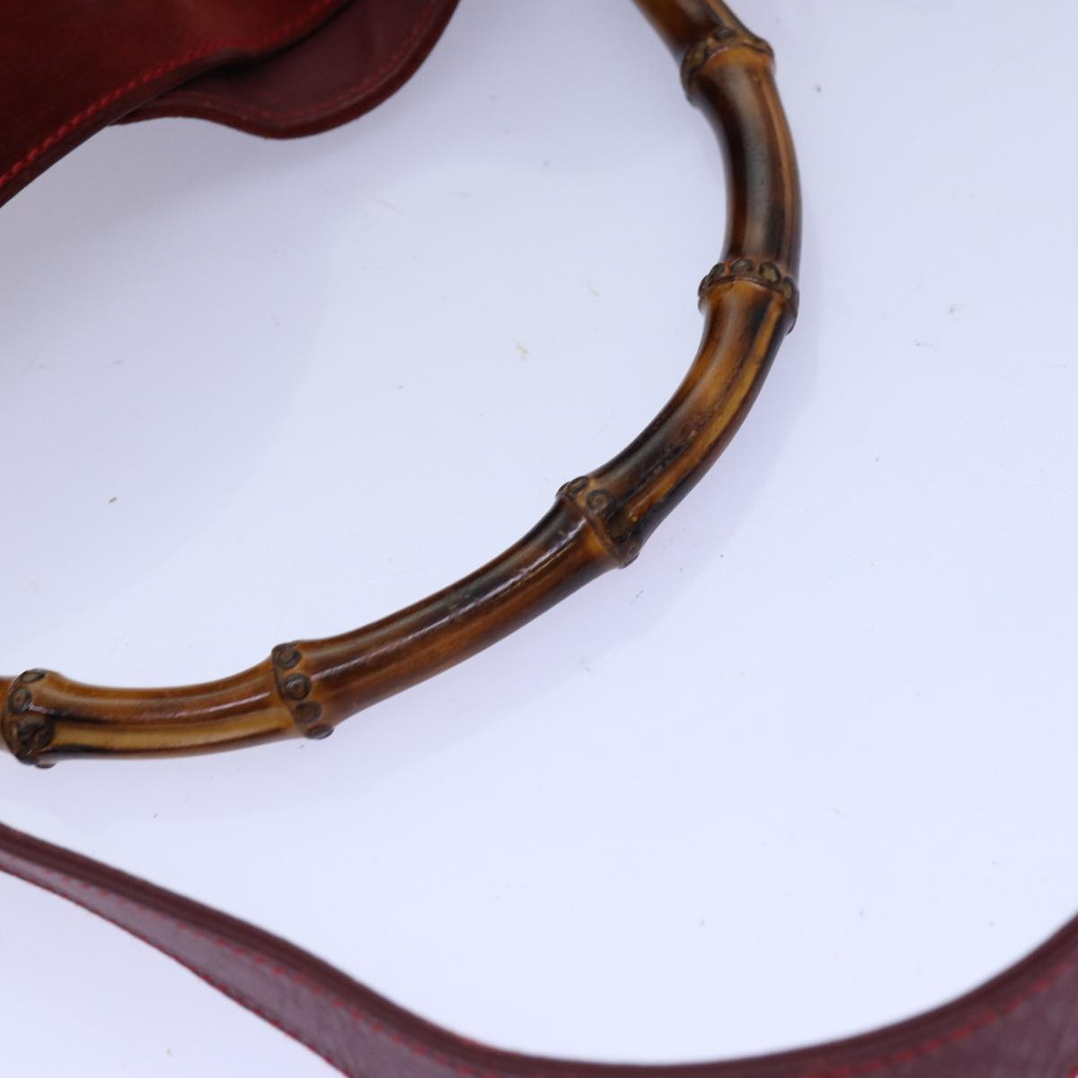 GUCCI Bamboo Shoulder Bag Suede 2way Red 001 1705 1638 75962