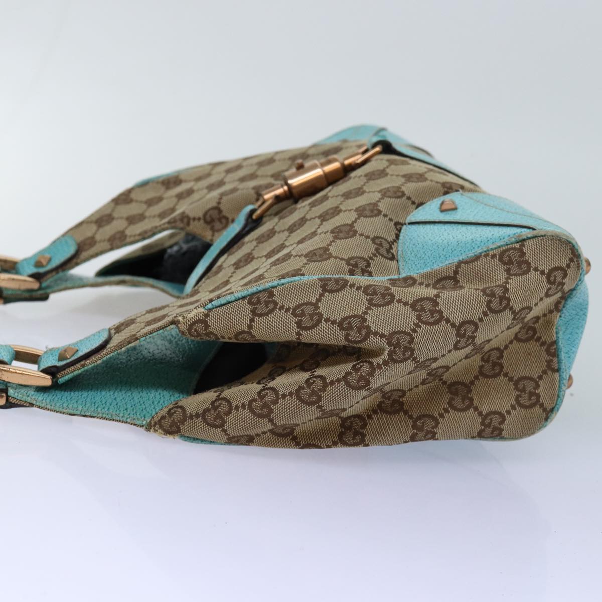 GUCCI GG Canvas Jackie Shoulder Bag Beige Light Blue 124407 75970