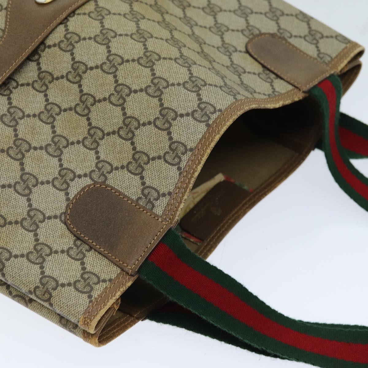 GUCCI GG Supreme Web Sherry Line Tote Bag PCVLeather Beige 39 02 003 75991