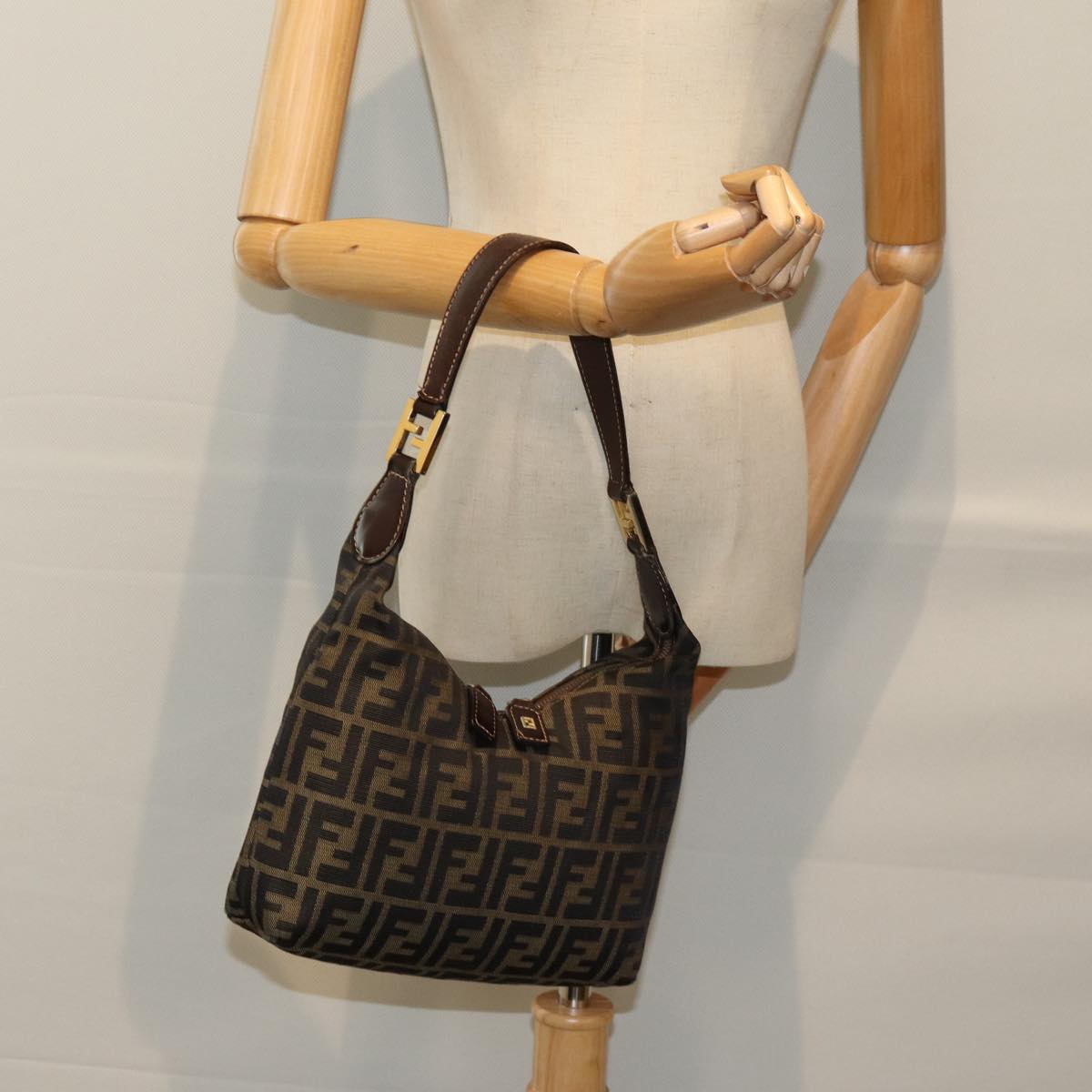 FENDI Zucca Canvas Hand Bag Black Brown 76007