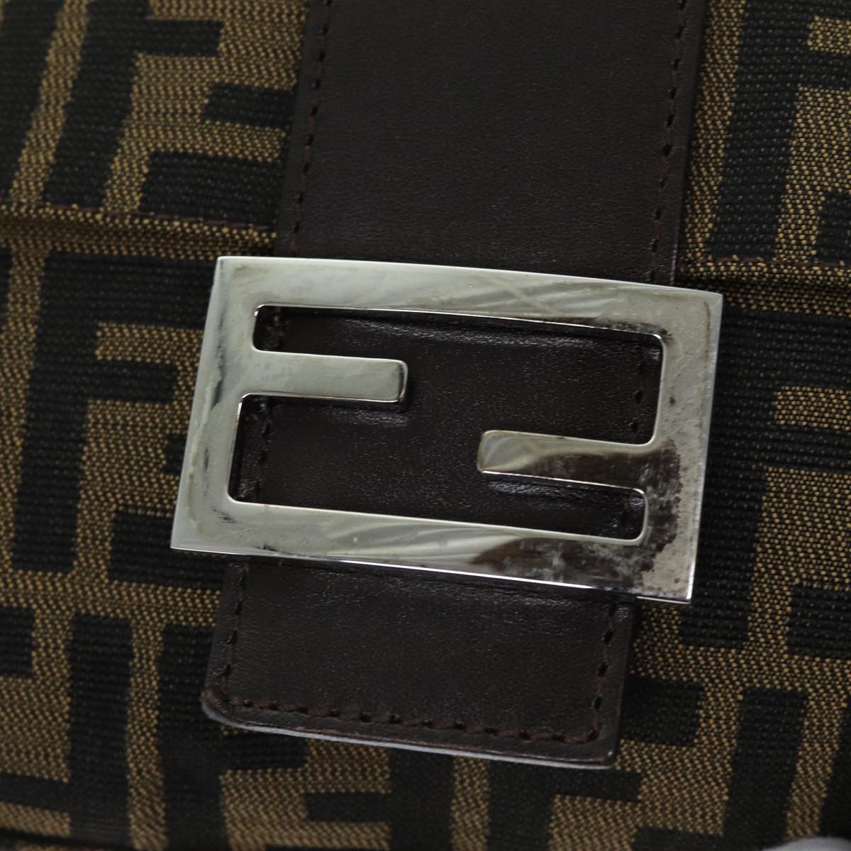 FENDI Zucca Canvas Mamma Baguette Shoulder Bag Black Brown 76009