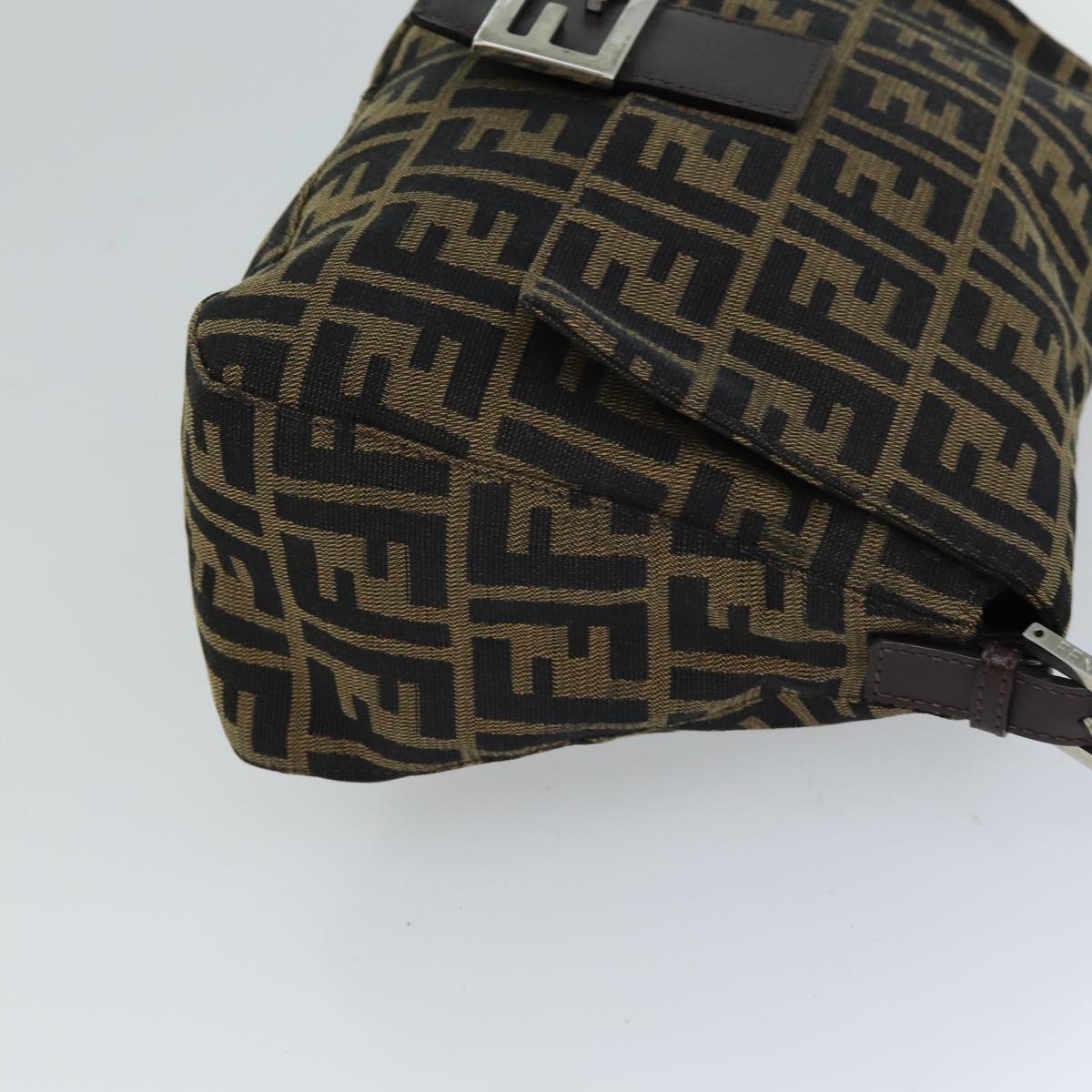 FENDI Zucca Canvas Mamma Baguette Shoulder Bag Black Brown 76009
