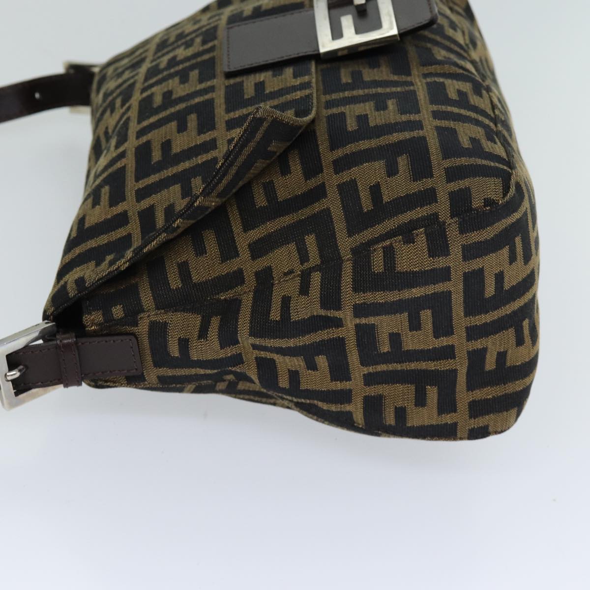 FENDI Zucca Canvas Mamma Baguette Shoulder Bag Black Brown 76009