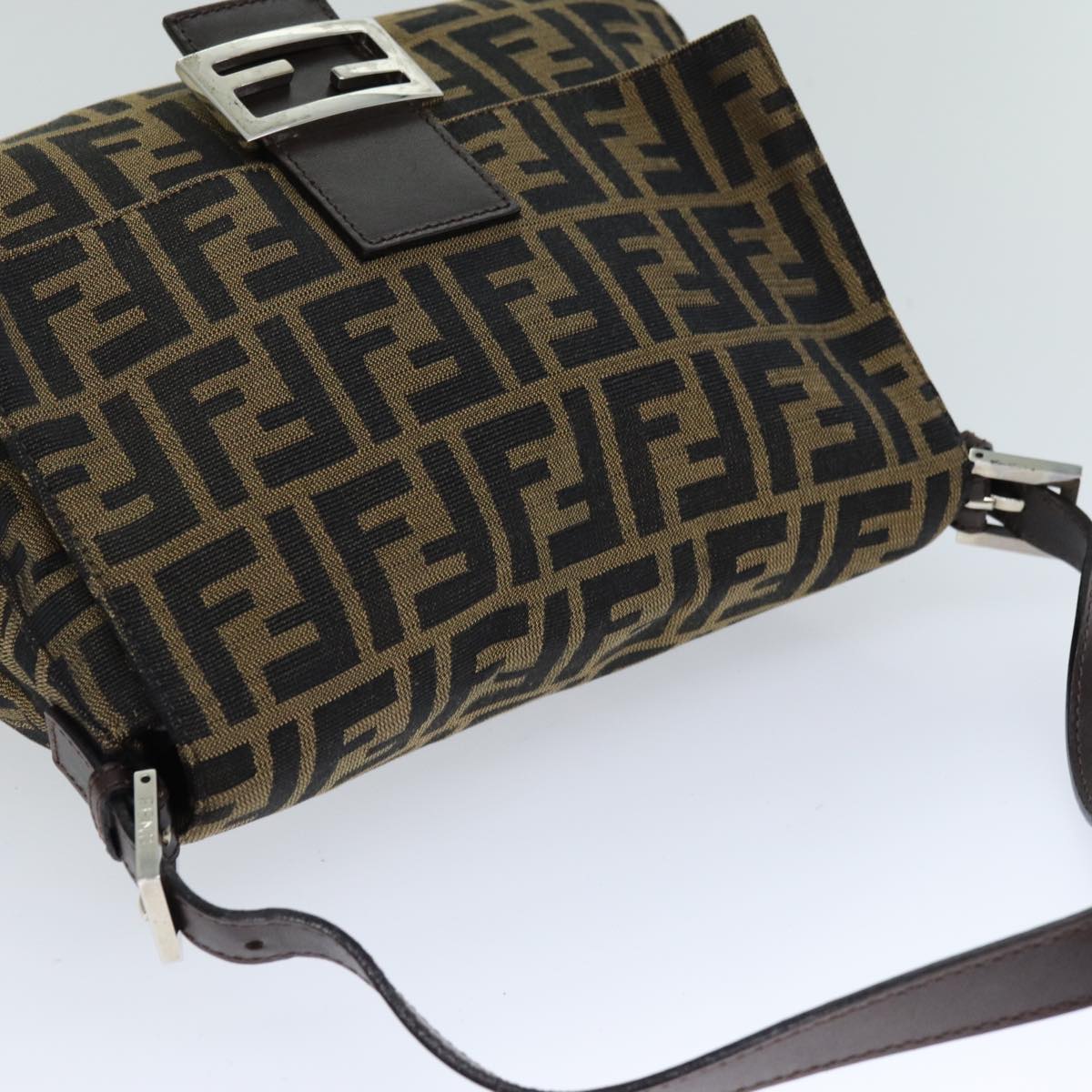 FENDI Zucca Canvas Mamma Baguette Shoulder Bag Black Brown 76009