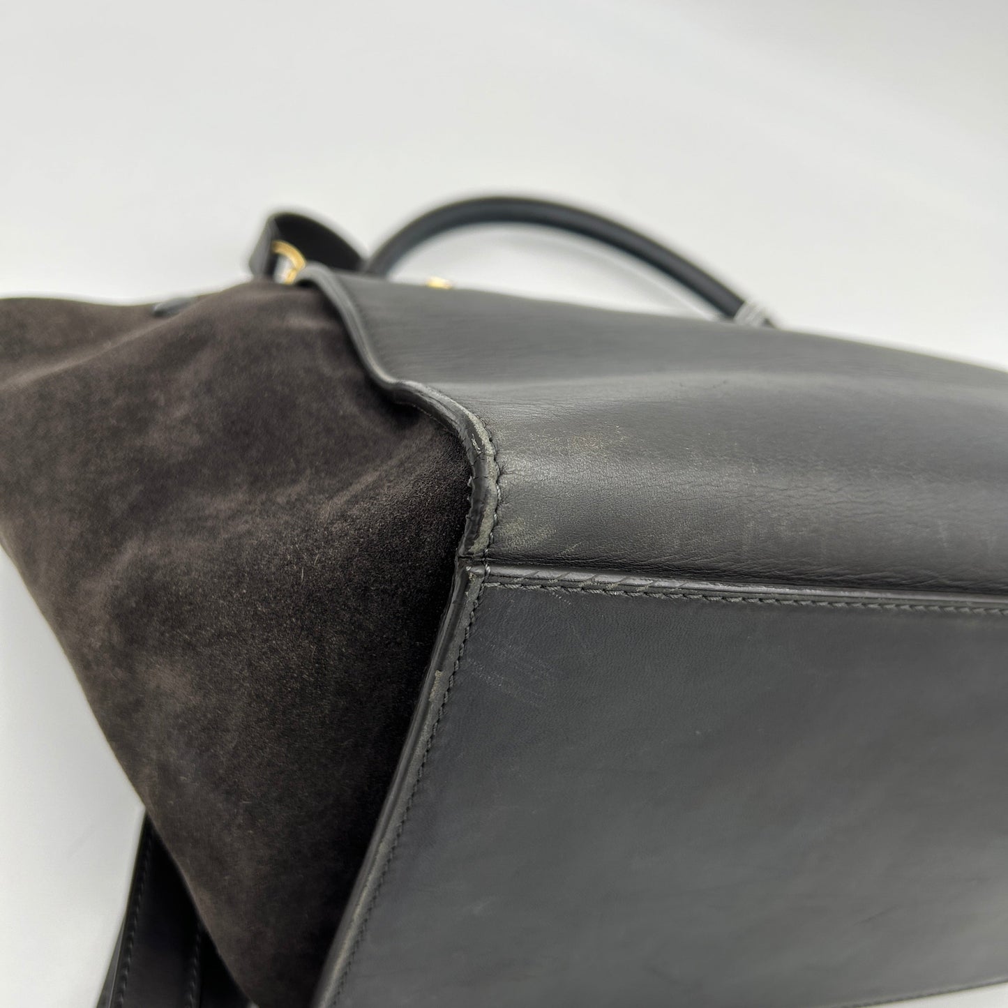 Celine Smooth Calfskin Suede Medium Trapeze Bag Dark Grey