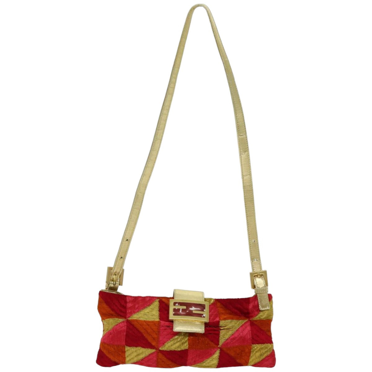 FENDI Mamma Baguette Shoulder Bag Canvas Red 76103