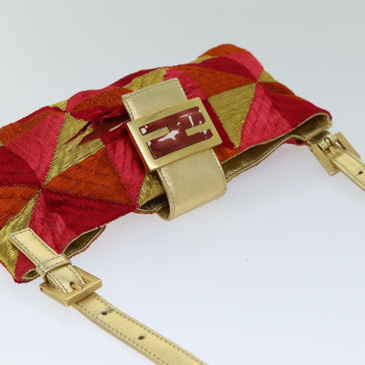 FENDI Mamma Baguette Shoulder Bag Canvas Red 76103