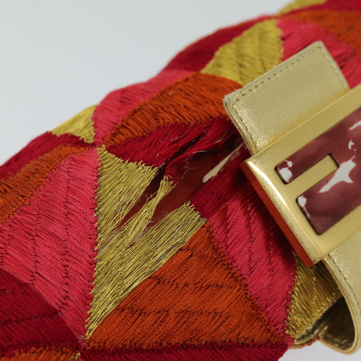 FENDI Mamma Baguette Shoulder Bag Canvas Red 76103