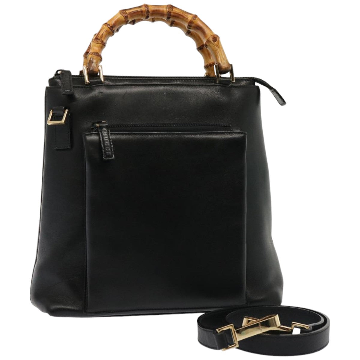 GUCCI Bamboo Hand Bag Leather 2way Black 76118