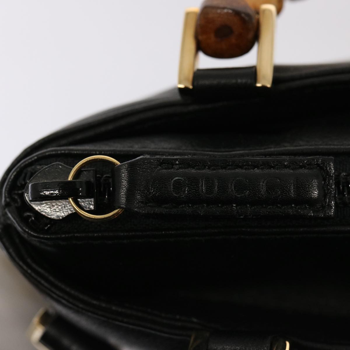 GUCCI Bamboo Hand Bag Leather 2way Black 76118