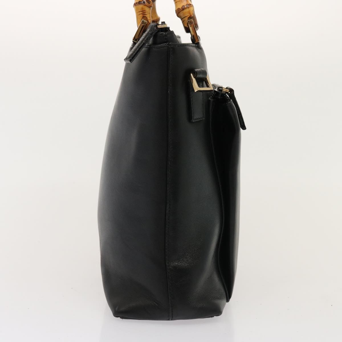 GUCCI Bamboo Hand Bag Leather 2way Black 76118