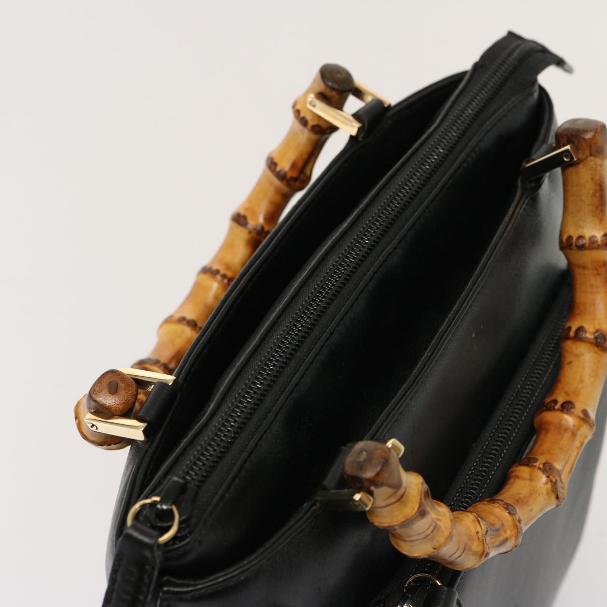 GUCCI Bamboo Hand Bag Leather 2way Black 76118